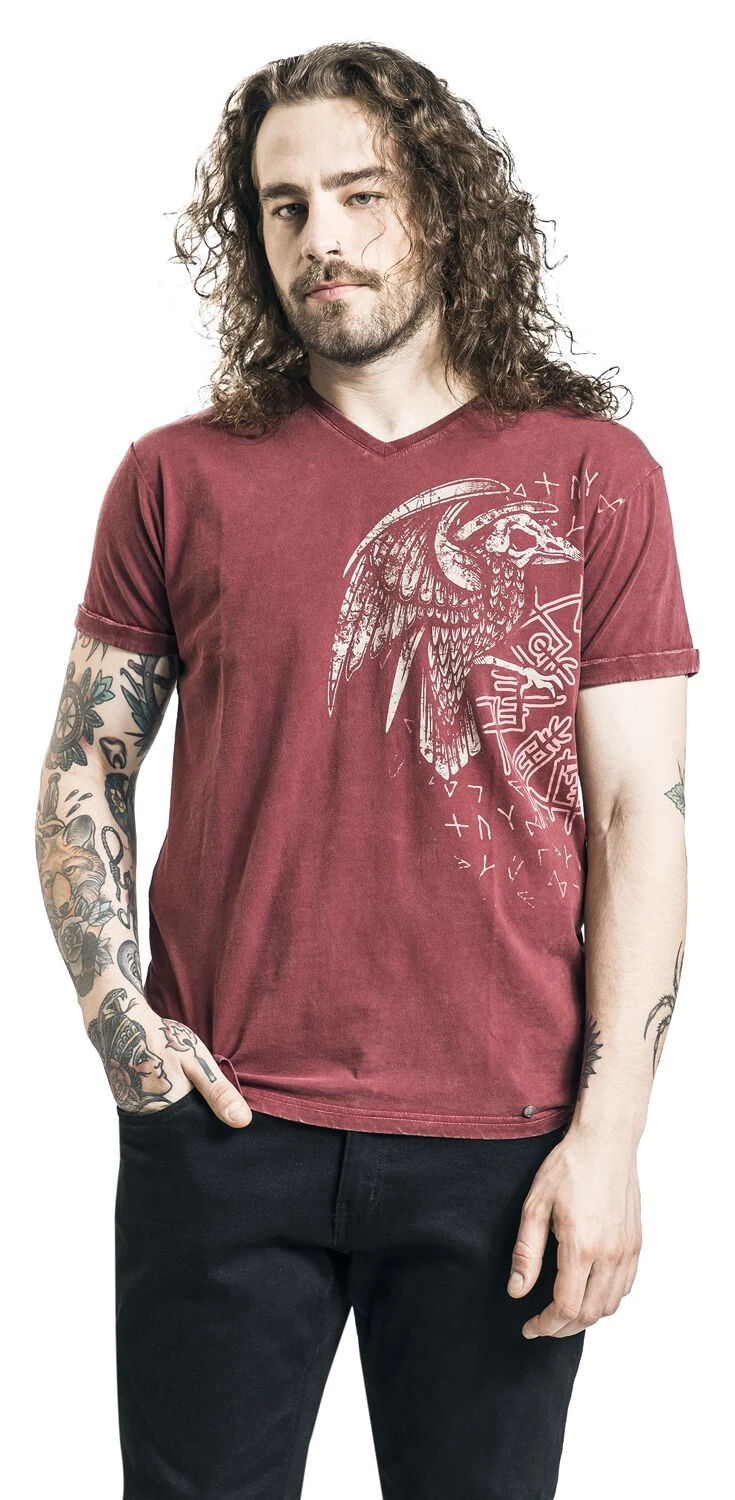 "T-shirt With Raven And Runes Print" T-Shirt Burgundy By Black Premium By EMP 6 "T-shirt With Raven And Runes Print" T-Shirt Burgundy By Black Premium By EMP - Image 4