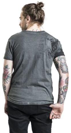"T-Shirt With Skeleton Print Wash" T-Shirt Grey By Rock Rebel By EMP -Fashionable Men's Clothing Store 520179wb