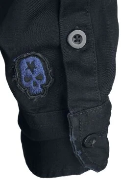 "Long-sleeved Shirt With Patches And Large Back Print" Longsleeve Black By Rock Rebel By EMP -Fashionable Men's Clothing Store 520551d