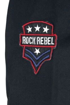 "Long-sleeved Shirt With Patches And Large Back Print" Longsleeve Black By Rock Rebel By EMP -Fashionable Men's Clothing Store 520551d3