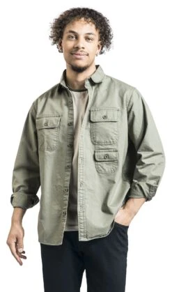 "Army-style Long-sleeved Shirt" Longsleeve Green By RED By EMP -Fashionable Men's Clothing Store 520582wa
