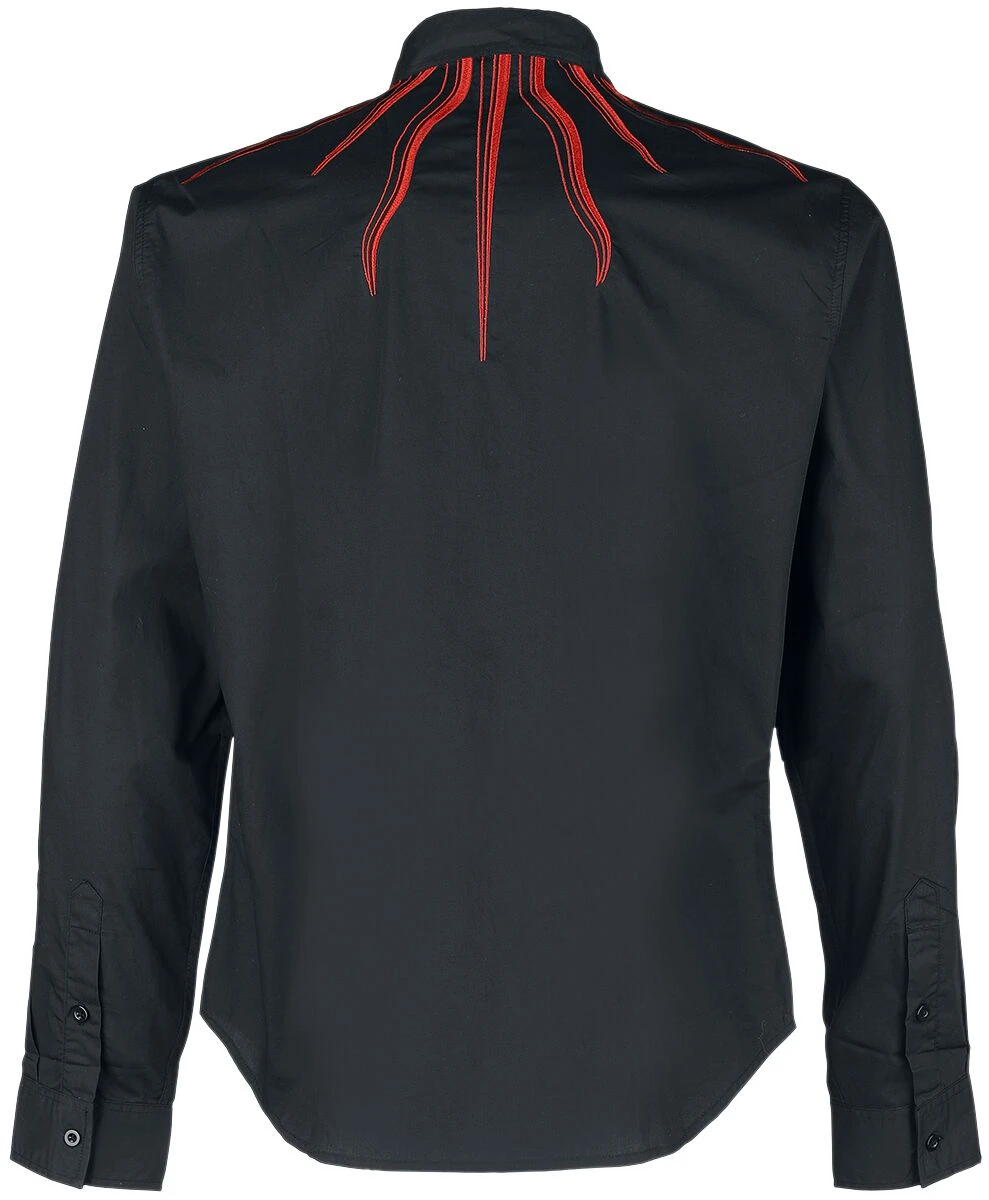 "Shirt With Flame Embroidery On The Collar" Longsleeve Black By Gothicana By EMP 4 "Shirt With Flame Embroidery On The Collar" Longsleeve Black By Gothicana By EMP - Image 2