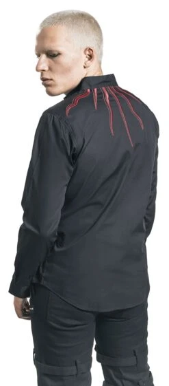 "Shirt With Flame Embroidery On The Collar" Longsleeve Black By Gothicana By EMP 11 "Shirt With Flame Embroidery On The Collar" Longsleeve Black By Gothicana By EMP -Fashionable Men's Clothing Store 520878wb