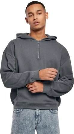 "Boxy Zip Hoodie" Hooded Sweater Charcoal By Urban Classics -Fashionable Men's Clothing Store 523093wa