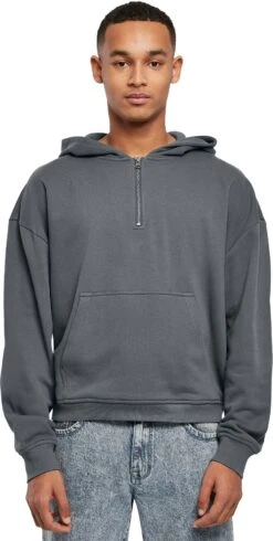 "Boxy Zip Hoodie" Hooded Sweater Charcoal By Urban Classics -Fashionable Men's Clothing Store 523093wa2