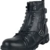 "Biker Boots With Buckles" Laced Boots Black By Gothicana By EMP