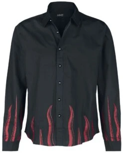 "Long-sleeved Shirt With Flame Print" Longsleeve Black By Gothicana By EMP