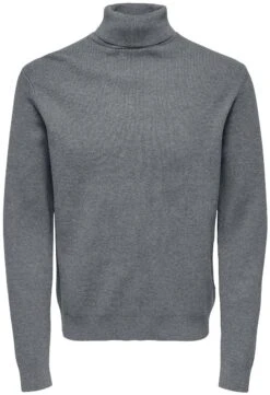 "ONSPHIL Reg 12 Struc Knitted Roll Neck" Sweatshirt Mottled Grey By ONLY And SONS