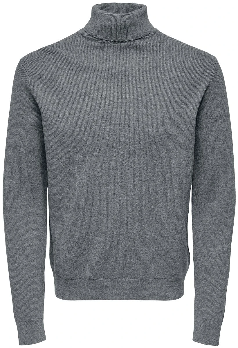 "ONSPHIL Reg 12 Struc Knitted Roll Neck" Sweatshirt Mottled Grey By ONLY And SONS