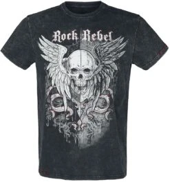 "T-shirt With Eye-catching Skull Print And Embroidery" T-Shirt Grey By Rock Rebel By EMP
