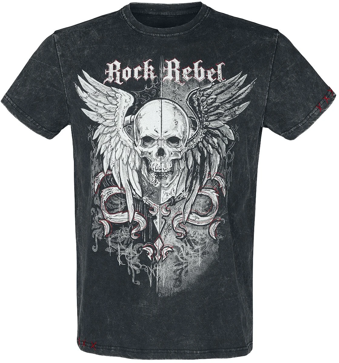 "T-shirt With Eye-catching Skull Print And Embroidery" T-Shirt Grey By Rock Rebel By EMP 3 "T-shirt With Eye-catching Skull Print And Embroidery" T-Shirt Grey By Rock Rebel By EMP