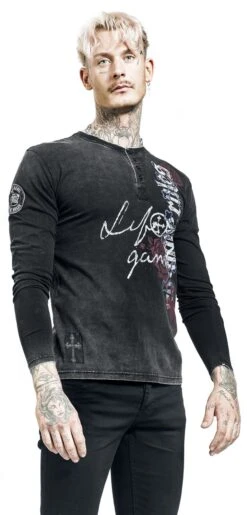 "Rock ‘n’ Roll Long-sleeved Shirt With Prints" Long-sleeve Shirt Grey By Rock Rebel By EMP -Fashionable Men's Clothing Store 528926wa