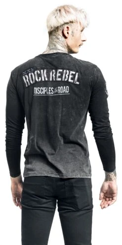 "Rock ‘n’ Roll Long-sleeved Shirt With Prints" Long-sleeve Shirt Grey By Rock Rebel By EMP -Fashionable Men's Clothing Store 528926wb