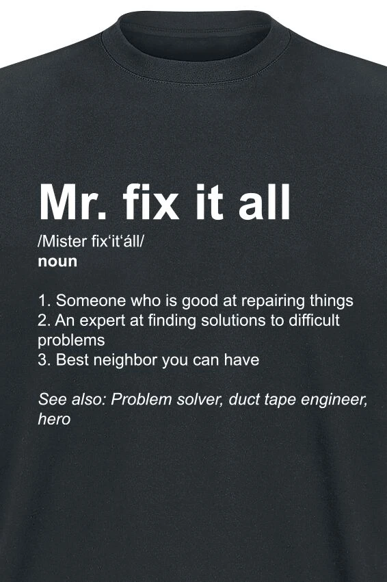 "Definition Mr. Fix It All" T-Shirt Black By Slogans 4 "Definition Mr. Fix It All" T-Shirt Black By Slogans - Image 2