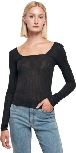 "Ladies’ Rib Squared-neckline Long-sleeved Top" Long-sleeve Shirt Black By Urban Classics -Fashionable Men's Clothing Store 533824wa