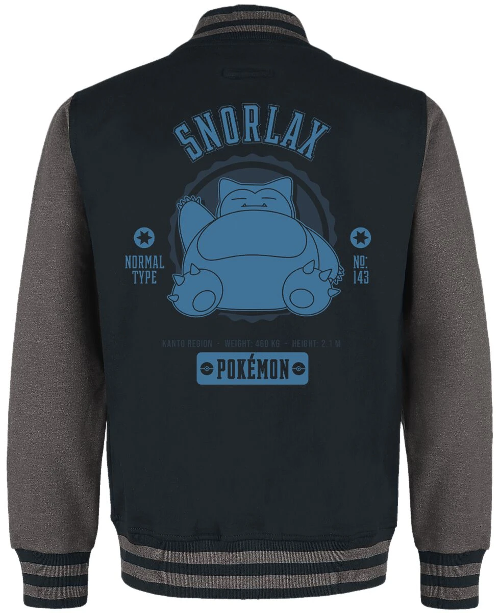"Snorlax" Varsity Jacket Black/mottled Grey By Pokémon 4 "Snorlax" Varsity Jacket Black/mottled Grey By Pokémon - Image 2