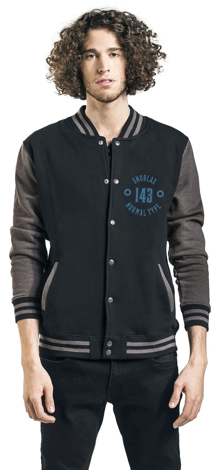 "Snorlax" Varsity Jacket Black/mottled Grey By Pokémon 6 "Snorlax" Varsity Jacket Black/mottled Grey By Pokémon - Image 4